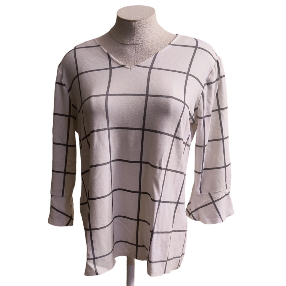 Chico's Windowpane Print Ponte Top Size 1 (US Size M/8)